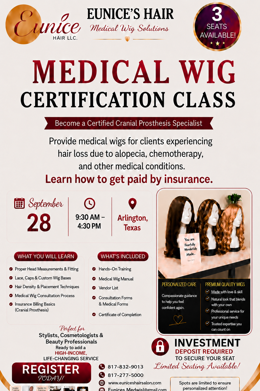 DEPOSIT! CRANIAL PROSTHESIS - MEDICAL CERTIFICATION-SEPTEMBER 28